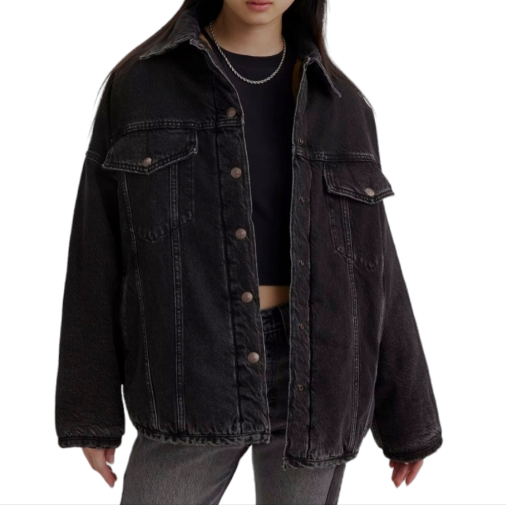 Levi's Premium Fly Trucker Jean Jacket Quilted Insulated Black Women's L